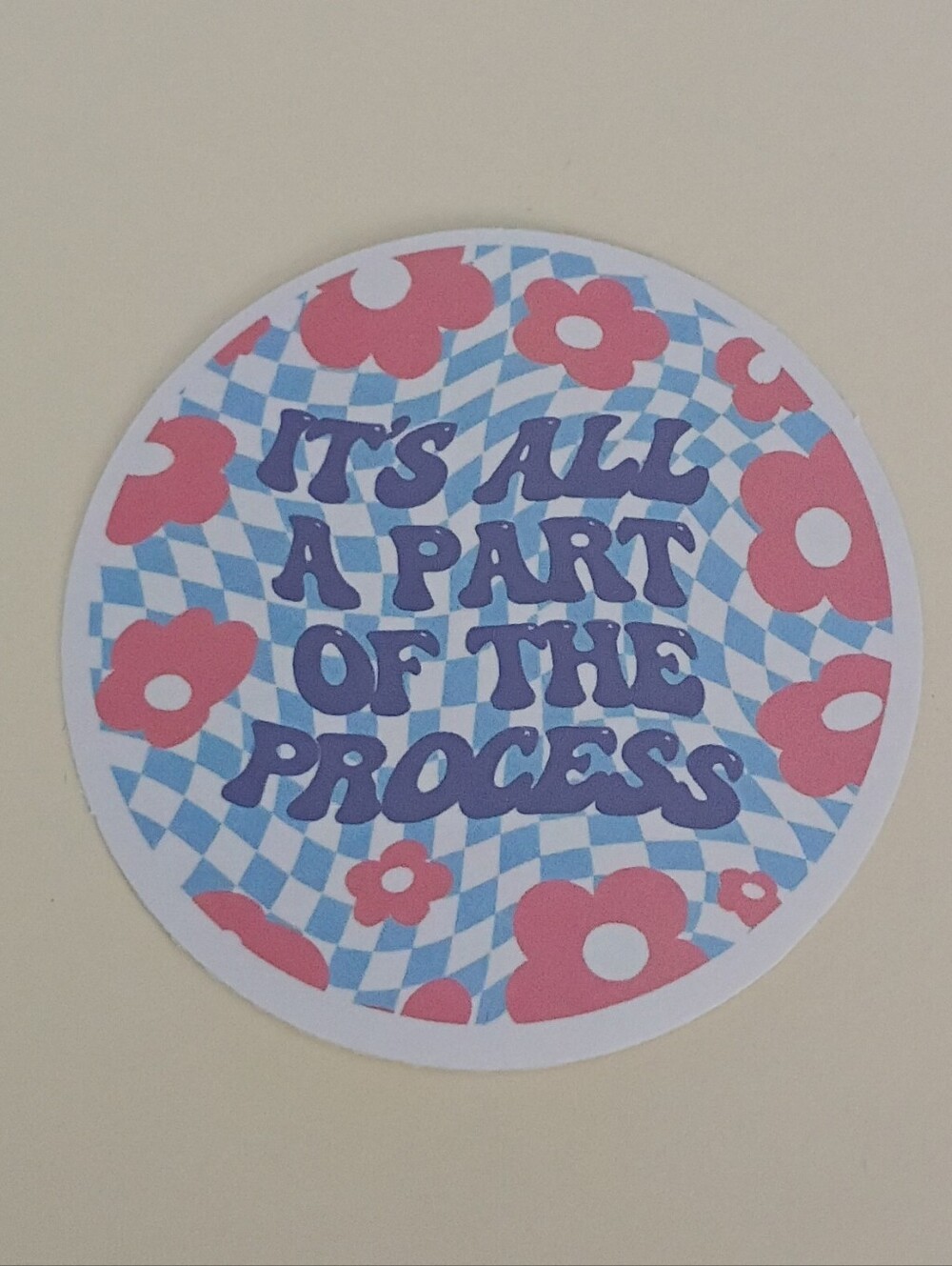 10/$10 Stickers - It's All A Part Of The Process - Blue Checkered & Pink Flowers